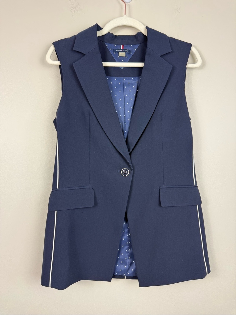 Tommy Hilfiger Blazer Vest Womens 4 Sleeveless Navy Blue White Piping NWT Jacket